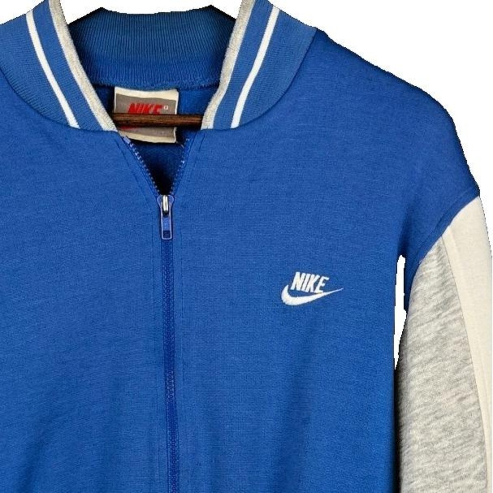 Vintage 80s Nike Grey Tag Track Jacket Mens L Blue Grey Colorblock Bomber FullZi